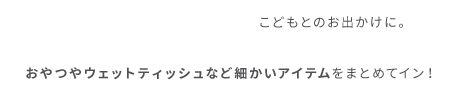 こどもとのお出かけに。おやつやウェットティッシュなど細かいアイテムをまとめてイン!