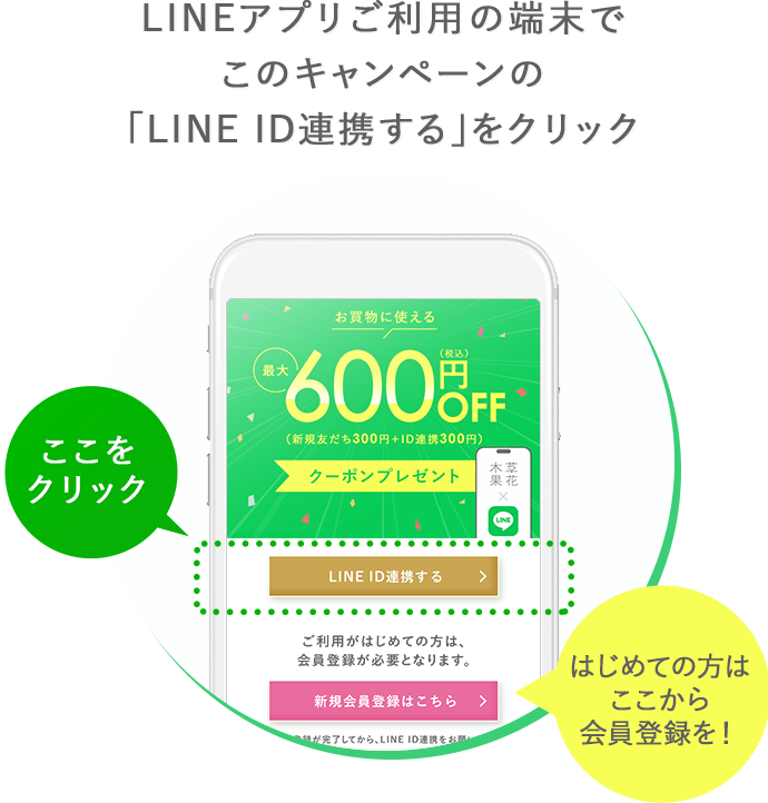 LINEアプリご利用の端末でこのキャンペーンの「LINE ID連携する」をクリック