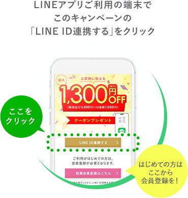 LINEアプリご利用の端末でこのキャンペーンの「LINE ID連携する」をクリック