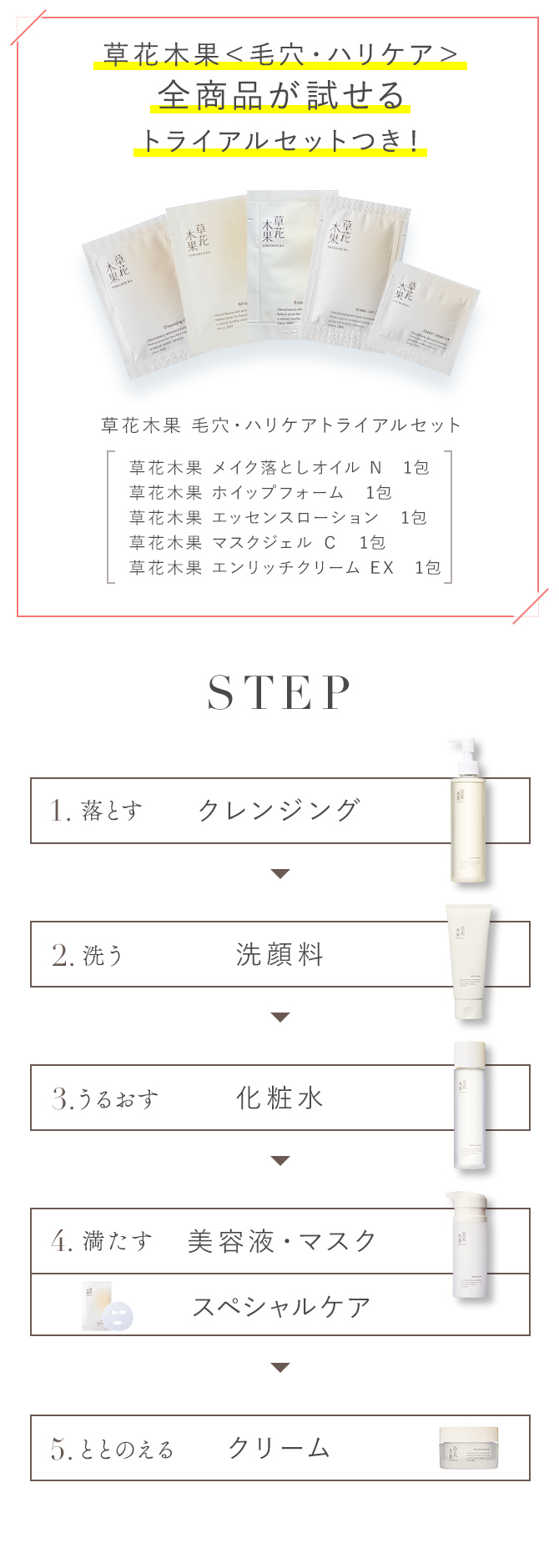 草花木果＜毛穴・ハリケア＞全商品が試せるトライアルセットつき！