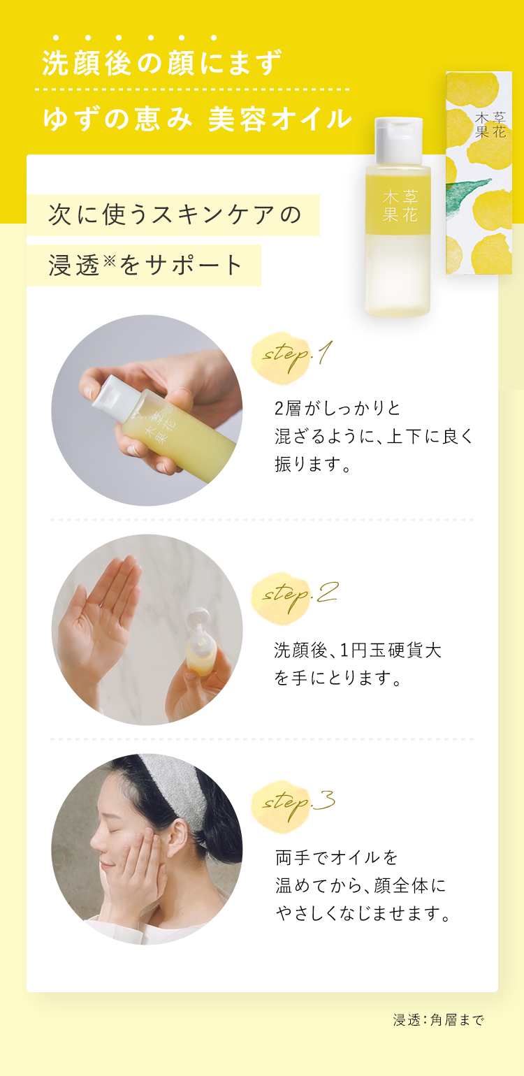 洗顔後の顔にまずゆずの恵み 美容オイル
